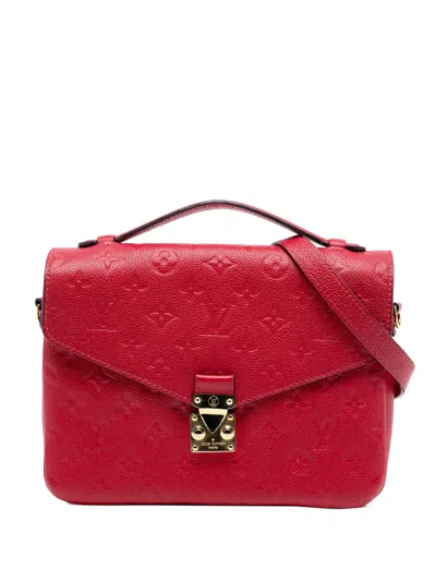 Pre-owned Louis Vuitton 2018 Monogram Empreinte Pochette Metis Satchel In Red