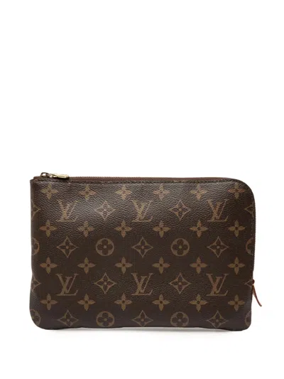 Pre-owned Louis Vuitton 2018 Monogram Etui Voyageur Pm Clutch Bag In Brown