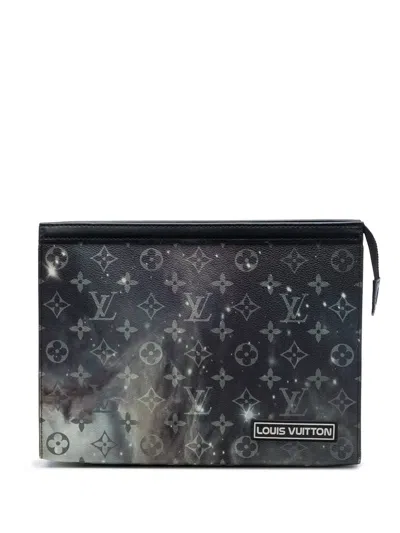 Pre-owned Louis Vuitton 2018 Monogram Galaxy Pochette Voyage Mm Clutch Bag In Black