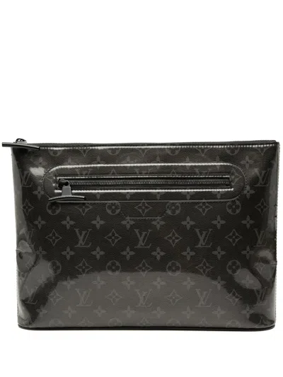 Pre-owned Louis Vuitton 2018 Monogram Glaze Pochette Cosmos Clutch Bag In Black