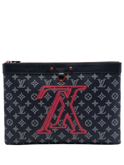 Pre-owned Louis Vuitton 2018 Monogram Ink Upside Down Apollo Pochette Clutch Bag In Blue