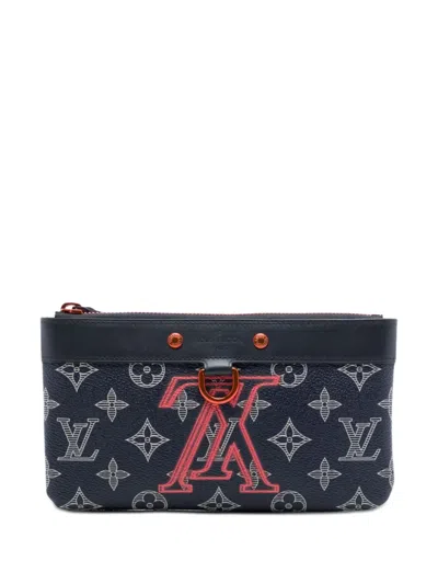 Pre-owned Louis Vuitton 2018 Monogram Ink Upside Down Apollo Pochette Pm Pouch In Blue