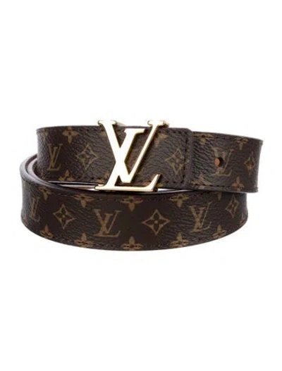 Pre-owned Louis Vuitton 2018 Monogram Mini Lv Initiales 95mm Waist Belt In Brown