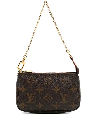 Pre-owned Louis Vuitton 2018 Monogram Mini Pochette Accessoires Handbag In Brown
