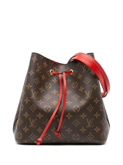 Pre-owned Louis Vuitton 2018 Monogram Neonoe Mm Bucket Bag In 红色