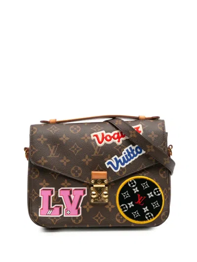 Pre-owned Louis Vuitton 2018 Monogram Patches Pochette Metis Satchel In Brown