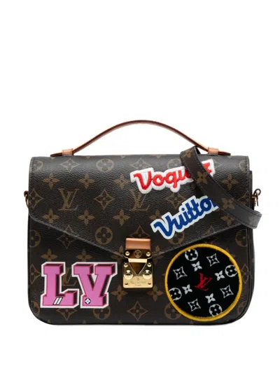 Pre-owned Louis Vuitton 2018 Monogram Patches Pochette Metis Satchel In Brown