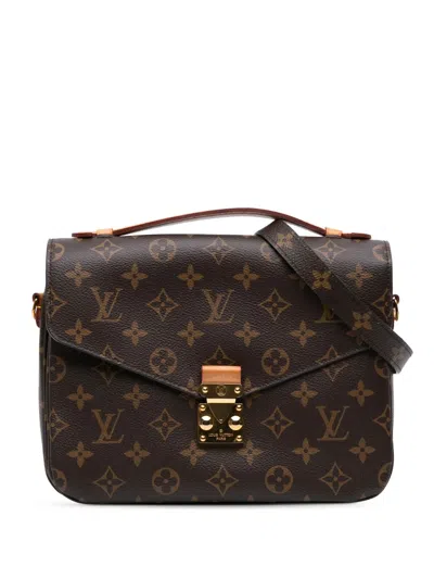 Pre-owned Louis Vuitton 2018 Monogram Pochette Metis Satchel In Brown