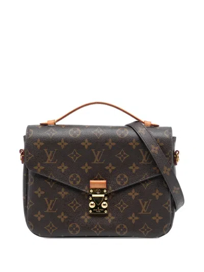 Pre-owned Louis Vuitton 2018 Monogram Pochette Metis Satchel In Brown