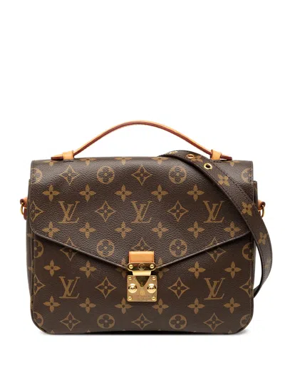 Pre-owned Louis Vuitton 2018 Monogram Pochette Metis Satchel In Brown