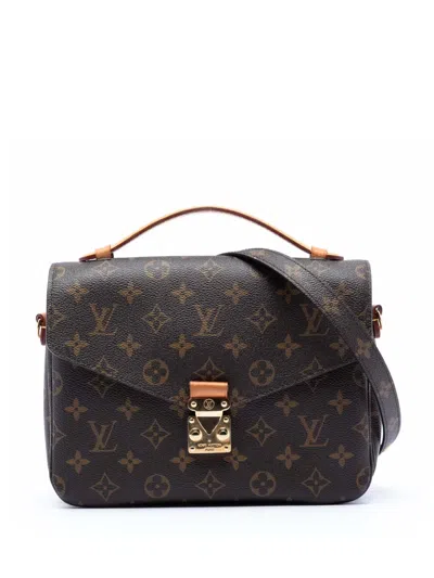 Pre-owned Louis Vuitton 2018 Monogram Pochette Metis Satchel In Brown
