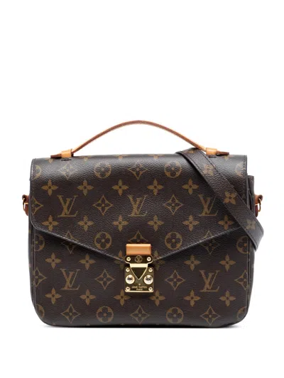 Pre-owned Louis Vuitton 2018 Monogram Pochette Metis Satchel In Brown