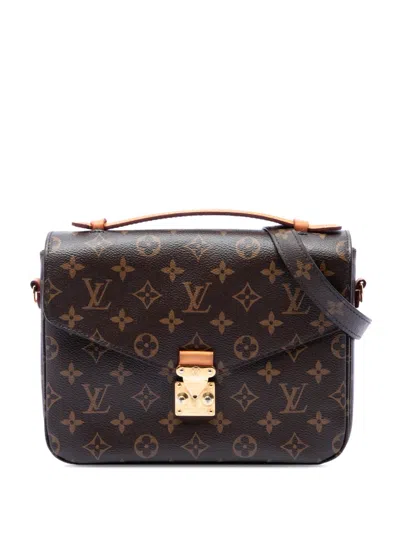 Pre-owned Louis Vuitton 2018 Monogram Pochette Metis Satchel In Brown