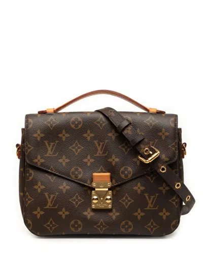 Pre-owned Louis Vuitton 2018 Monogram Pochette Metis Satchel In Brown