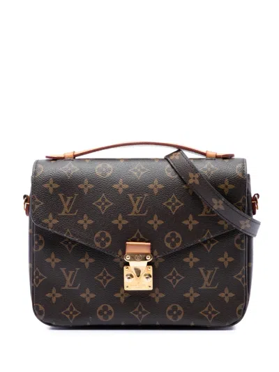 Pre-owned Louis Vuitton 2018 Monogram Pochette Metis Satchel In Brown