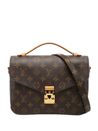 Pre-owned Louis Vuitton 2018 Monogram Pochette Metis Satchel In Brown