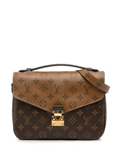 Pre-owned Louis Vuitton 2018 Monogram Reverse Pochette Metis Satchel In Brown