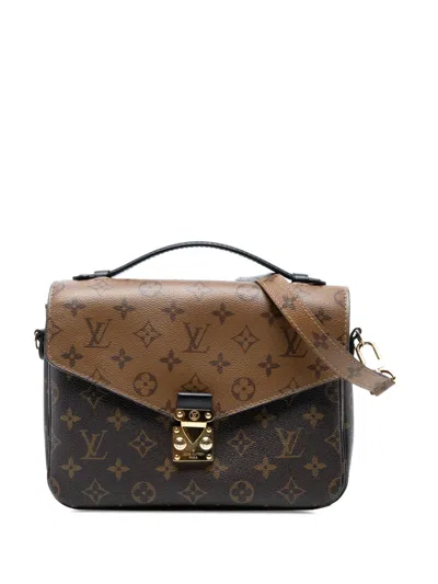 Pre-owned Louis Vuitton 2018 Monogram Reverse Pochette Metis Satchel In Brown