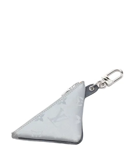 Pre-owned Louis Vuitton 2018 Monogram Satellite Triangle Key Pouch Coin Pouch In Silver