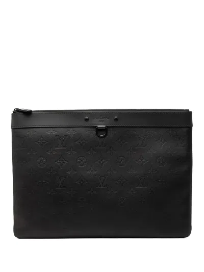 Pre-owned Louis Vuitton 2018 Monogram Shadow Discovery Pochette Clutch Bag In Black
