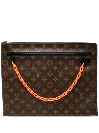 Pre-owned Louis Vuitton 2018 Monogram Solar Ray A4 Pochette Clutch Bag In Brown