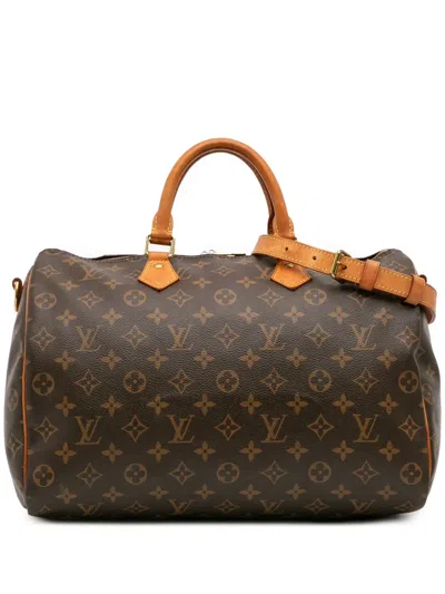 Pre-owned Louis Vuitton 2018 Monogram Speedy Bandouliere 35 Satchel In Brown