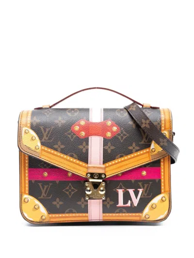 Pre-owned Louis Vuitton 2018 Monogram Summer Trunk Pochette Metis Satchel In Brown