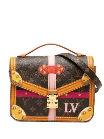 Pre-owned Louis Vuitton 2018 Monogram Summer Trunk Pochette Metis Satchel In Brown