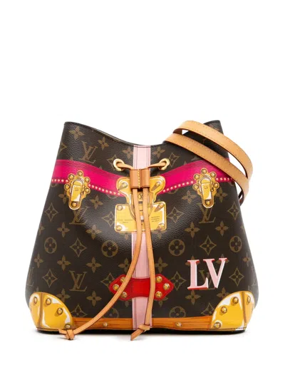Pre-owned Louis Vuitton 2018 Monogram Summer Trunks Neonoe Bucket Bag In Brown