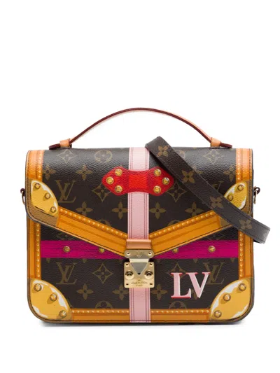Pre-owned Louis Vuitton 2018 Monogram Summer Trunks Pochette Metis Satchel In Brown