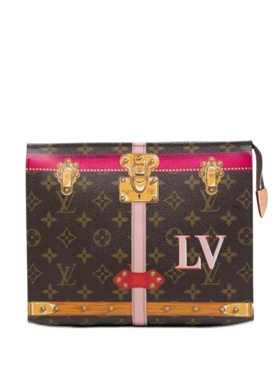 Pre-owned Louis Vuitton 2018 Monogram Summer Trunks Toiletry Pouch 26 Clutch Bag In Brown