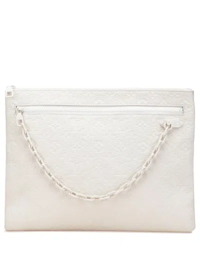 Pre-owned Louis Vuitton 2018 Monogram Taurillon A4 Pouch Clutch Bag In White