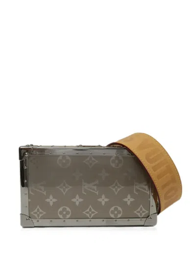 Pre-owned Louis Vuitton 2018 Monogram Titanium Trunk Wallet Shoulder Bag In Silver