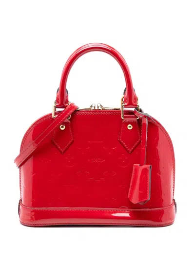 Pre-owned Louis Vuitton 2018 Monogram Vernis Alma Bb Satchel In Red