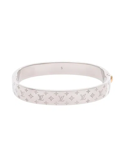 Pre-owned Louis Vuitton 2018 Nanogram Monogram Cuff Bangle In Silver