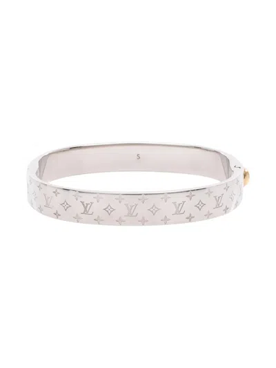 Pre-owned Louis Vuitton 2018 Nanogram Monogram Cuff Bangle In Silver