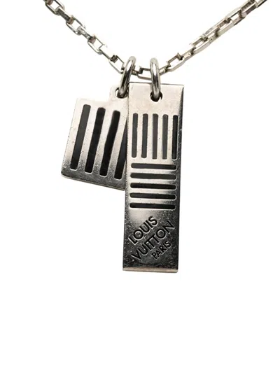 Pre-owned Louis Vuitton 2018 Palladium Plated Damier Black Necklace Costume Necklace In Silver