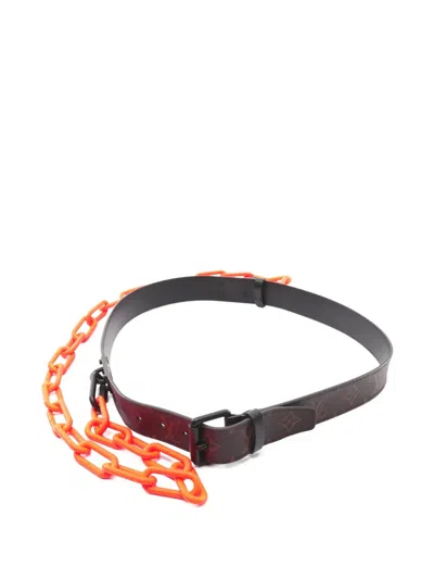 Pre-owned Louis Vuitton 2018 Santour Signature Chain Belt In Brown
