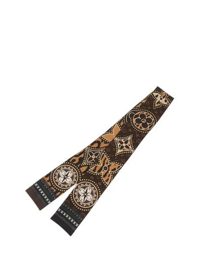 Pre-owned Louis Vuitton 2018-2019 Monogram Lv World Bandeau Silk Scarf Scarves In Brown
