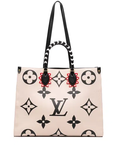 Pre-owned Louis Vuitton 2019-2025 Monogram Empreinte Giant Crafty Onthego Gm Satchel In Brown