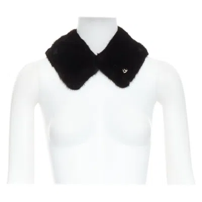 Pre-owned Louis Vuitton 2019 Brown Mink Fur Lv Logo Leather Silk Lined Collar Scarf