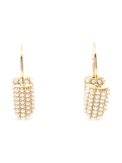 Pre-owned Louis Vuitton 2019 Buffalo Dreille Pearl-embellished Hoop Earrings