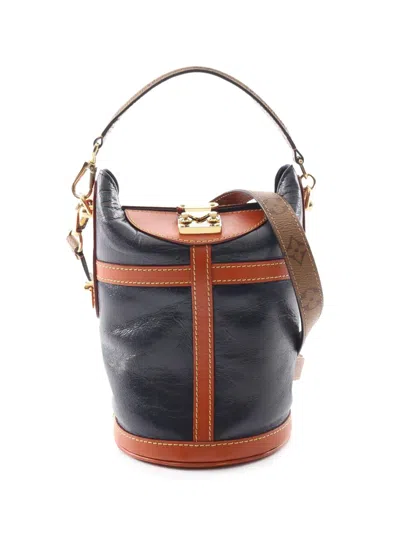 Pre-owned Louis Vuitton 2019 Calfskin And Monogram Reverse Duffle Bag Bucket Bag In Blue