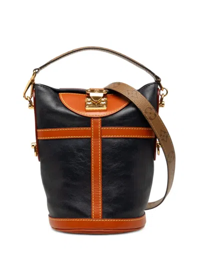 Pre-owned Louis Vuitton 2019 Calfskin And Monogram Reverse Duffle Bag Bucket Bag In Blue