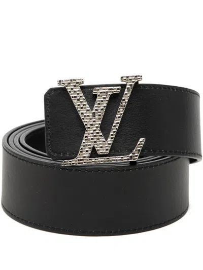 Pre-owned Louis Vuitton 2019 Calfskin Lv Mosaic Belt In Black