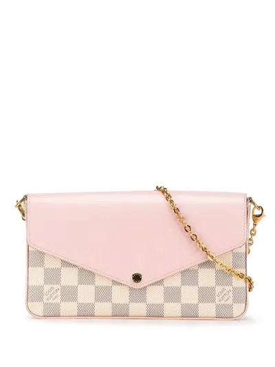 Pre-owned Louis Vuitton 2019 Damier Azur Calfskin Pochette Felicie Crossbody Bag In Pink