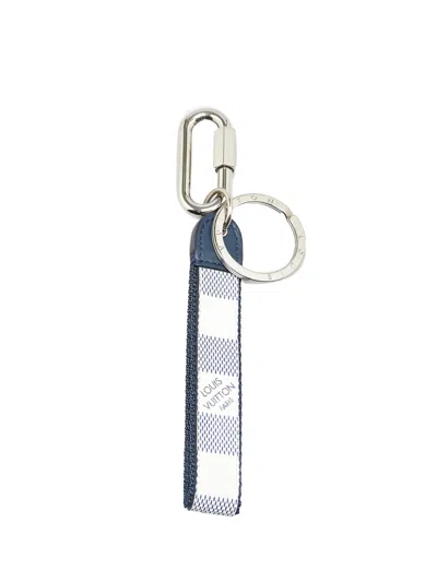 Pre-owned Louis Vuitton 2019 Damier Azur Coastline Matchpoint Dragonne Key Chain In White