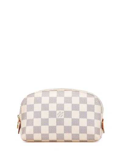 Pre-owned Louis Vuitton 2019 Damier Azur Cosmetic Pochette Pouch In White