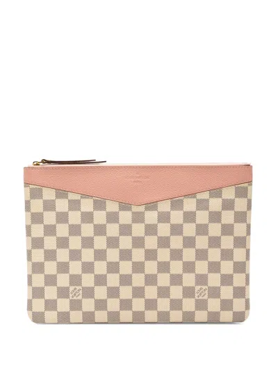 Pre-owned Louis Vuitton 2019 Damier Azur Daily Pouch Clutch Bag In White