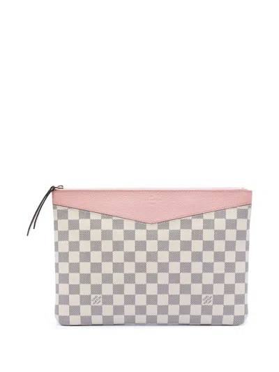 Pre-owned Louis Vuitton 2019 Damier Azur Daily Pouch Clutch Bag In White